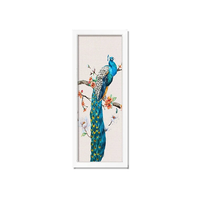 Floral Peacock 12" x 36" White Framed Print Under Plexiglass