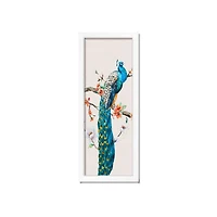 Floral Peacock 12" x 36" White Framed Print Under Plexiglass
