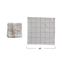 Hello Honey® 10" Cream & Red Cotton Cocktail Napkins with Metallic Grid, 4ct.