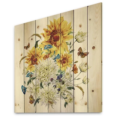 Designart - Vintage Chrysanthemums and Sunflowers