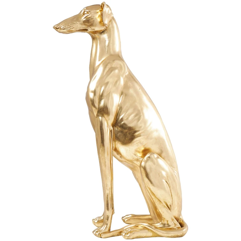 32" Gold Dog Sitting Greyhound Sculpture