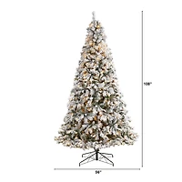 9ft. Pre-Lit Flocked White River Mountain Pine Artificial Christmas Tree, Clear LED Lights
