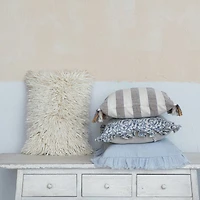 Hello Honey® 18" Blue & White Floral Accent Pillow with Ruffled Edges