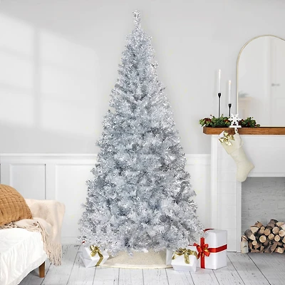7ft. Unlit Silver Tinsel Artificial Christmas Tree