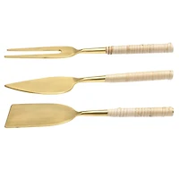 Hello Honey® Gold Stainless Steel Cheese Servers with Woven Rattan Handles Set