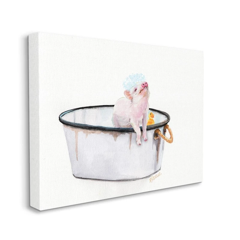 Stupell Industries Piggy Bath with Rubber Ducky Adorable Farm Animal Canvas Wall Art