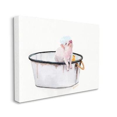 Stupell Industries Piggy Bath with Rubber Ducky Adorable Farm Animal Canvas Wall Art