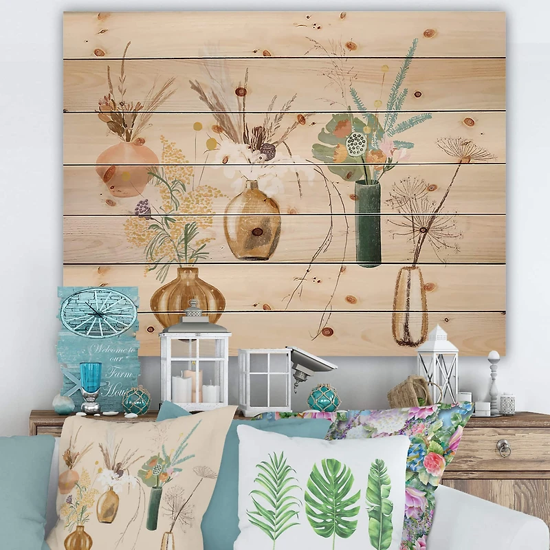 Designart - Bouquets Of Wildflowers In Gold Vases III