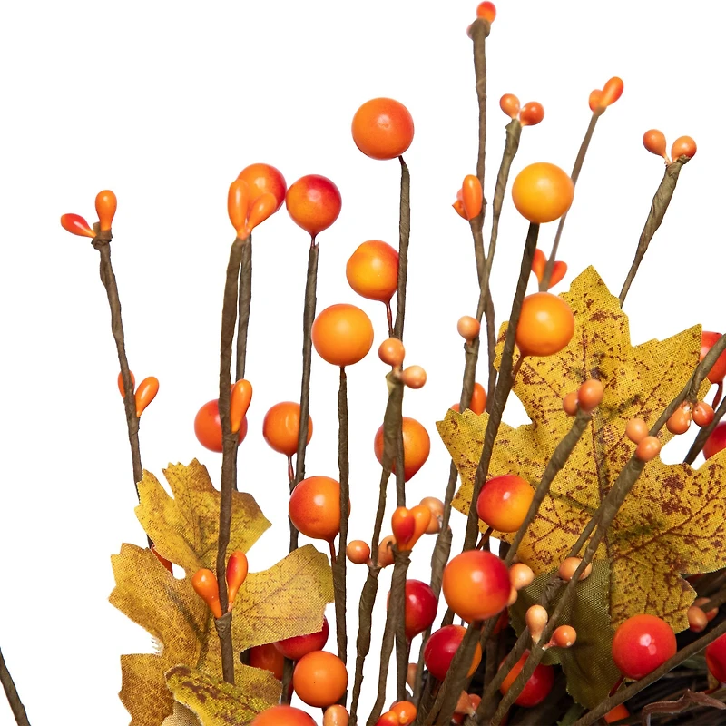 22" Orange Berries & Yellow Leaves Fall Harvest Wreath