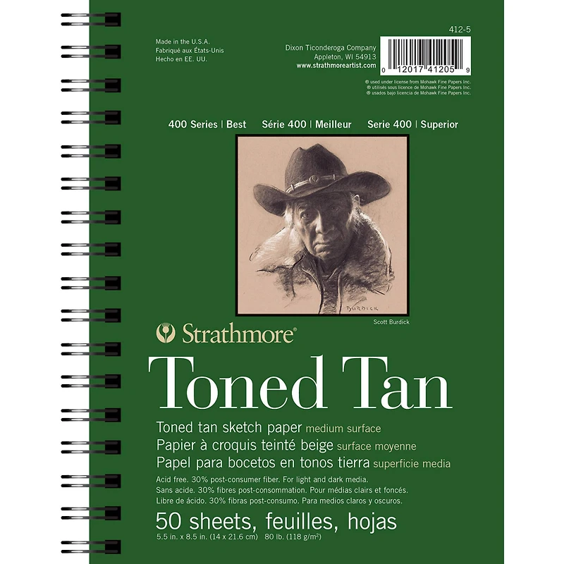 Strathmore Toned Sketch Paper Pad, 400 Series, 50 Sheets, 5.5" x 8.5", Tan