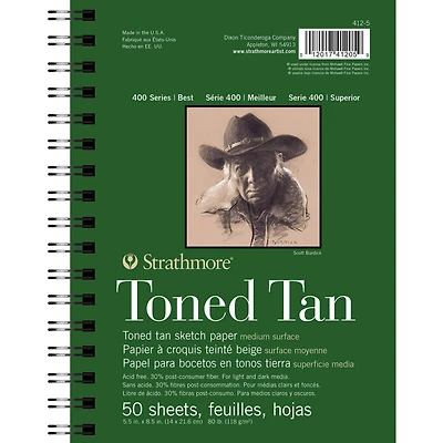 Strathmore Toned Sketch Paper Pad, 400 Series, 50 Sheets, 5.5" x 8.5", Tan