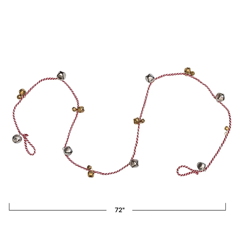 Hello Honey® 6ft. Red White Cord with Metal Bells Garland