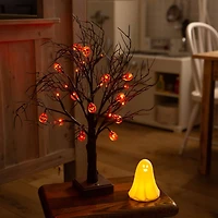 22in. Pre-Lit Artificial Halloween Brown Twig Tree with 12 Orange LED Pumpkin Shaped Lights