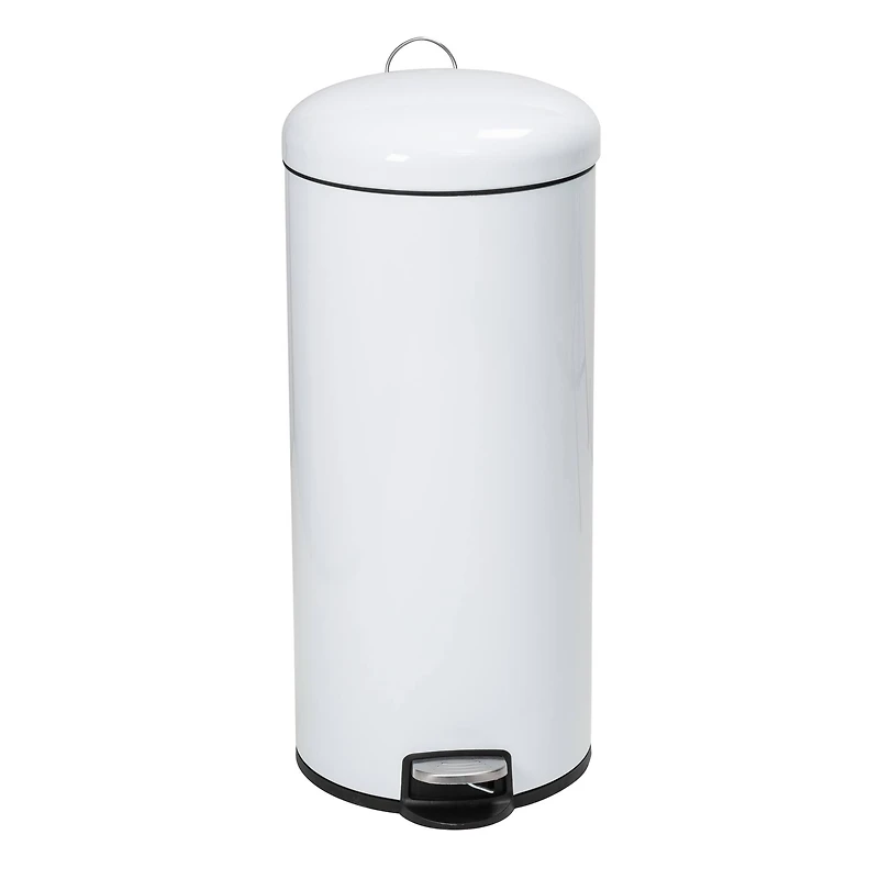 Honey Can Do White Retro Metal Kitchen Step Trash Can with Lid