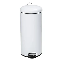 Honey Can Do White Retro Metal Kitchen Step Trash Can with Lid