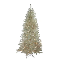6ft. Pre-Lit Silver Champagne Tinsel Artificial Christmas Tree, Clear Lights