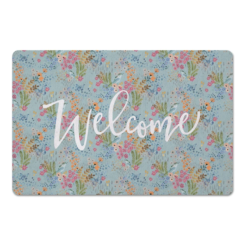 Welcome Butterfly Bird Floral Floor Mat