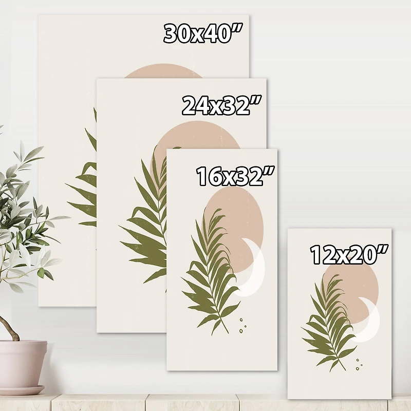 Designart - Abstract Sun and Moon With Green Leaf II