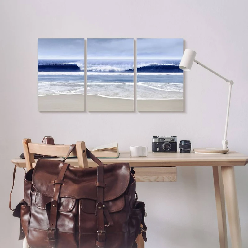 Stupell Industries Beach Wave Cresting at Shore Blue Nautical Landscape,16" x 24"