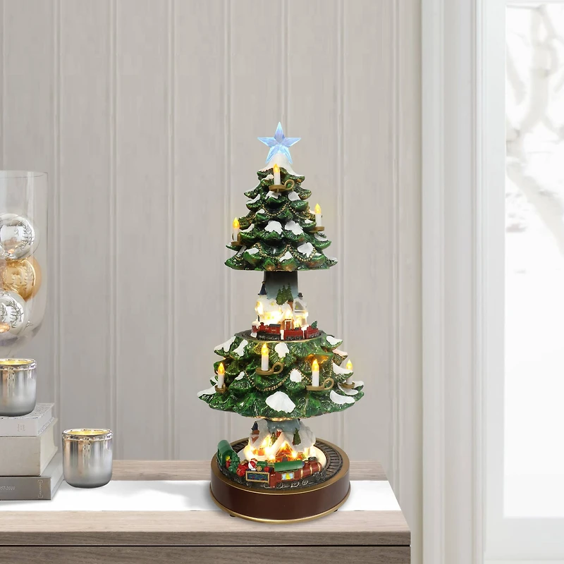 22" Animated Musical Christmas Tree Village with Moving Trains