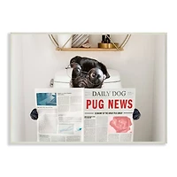 Stupell Industries Bathroom Pug Daily Toilet Briefing Dog Humor Wood Wall Plaque