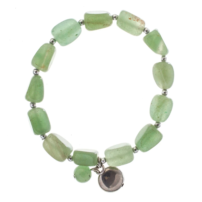 John Bead Aventurine Green Natural Stone Bracelet with Silver Charm