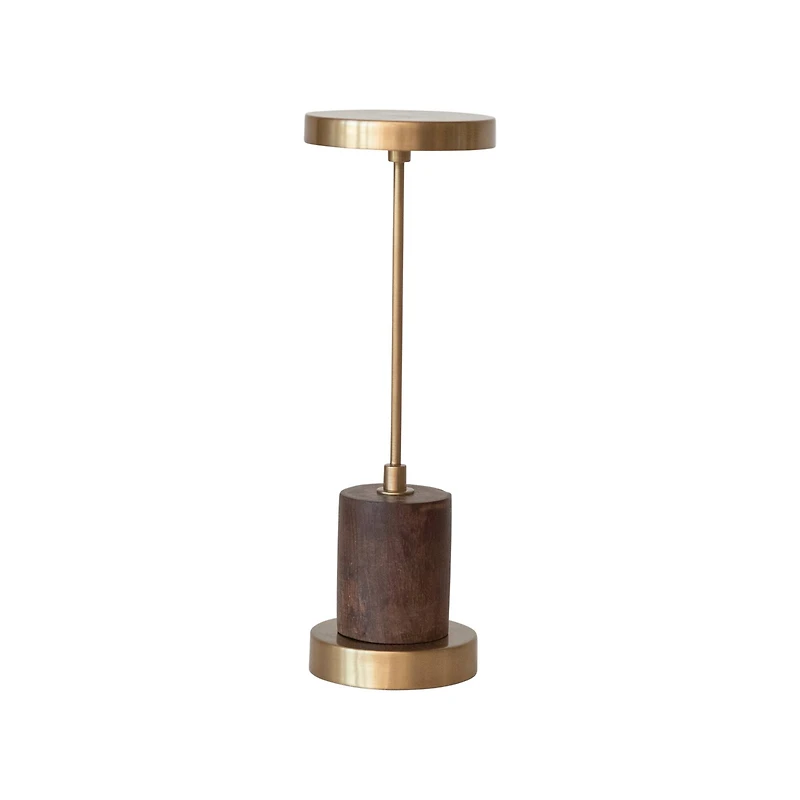 Hello Honey® 11.5" Antique Brass Finish Mango Wood & Metal Touch Sensor LED Table Lamp