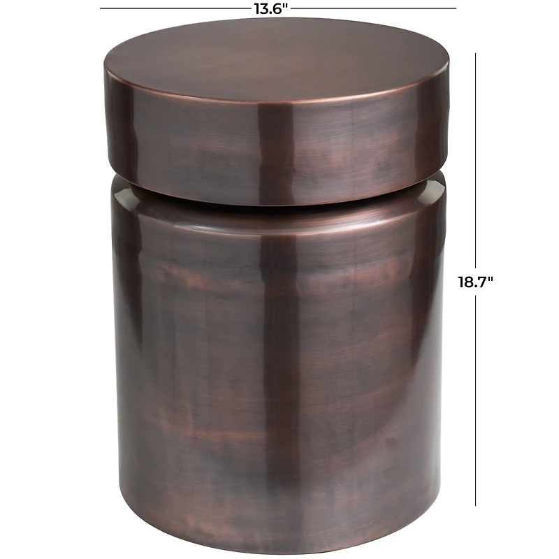 19" Copper Metal Drum Accent Table
