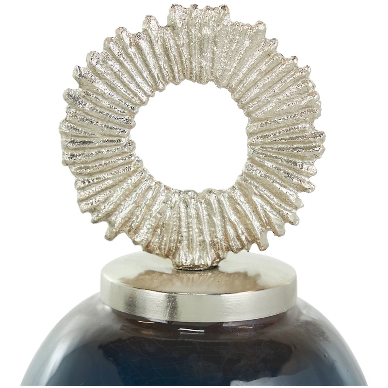 Blue Metal Ombre Decorative Jars with Brown Accents & Silver Ring Handles Set