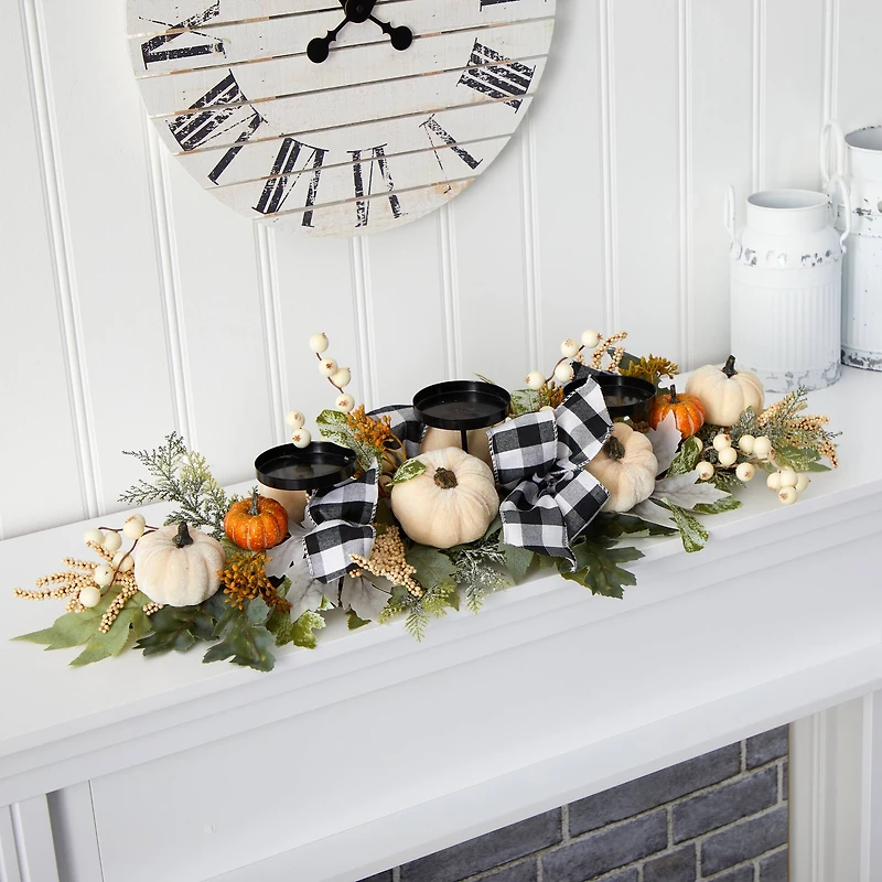 2.6ft. White Pumpkin & Berries Candelabrum