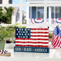 Glitzhome® 14" Metal Patriotic America flag with Wooden Base Table Décor