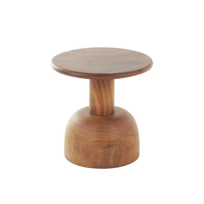 15.75" Brown Wood Handmade Accent Table with Rounded Block Base