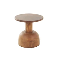 15.75" Brown Wood Handmade Accent Table with Rounded Block Base