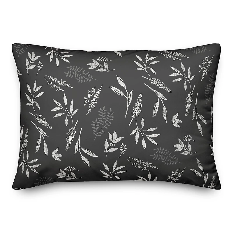 Gray Botanical Pattern Throw Pillow 14" x 20"