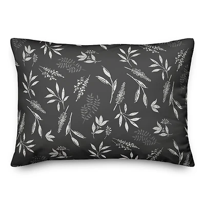 Gray Botanical Pattern Throw Pillow 14" x 20"