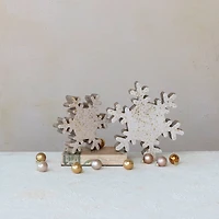 Hello Honey® 11" Cream & Gold Mango Wood Snowflake Accent