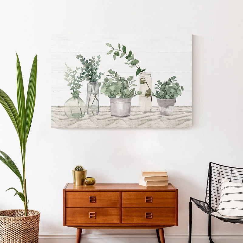 Glass Pots With Plants 36" x 24" Canvas Wall Art