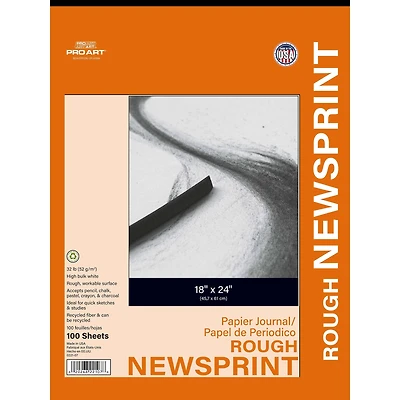 Pro Art® Rough Newsprint Paper Pad, 18'' x 24'', 100 Sheets