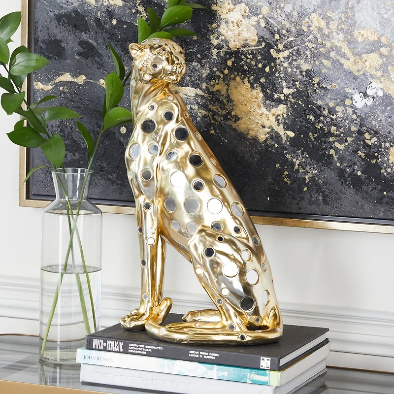 16" Gold Leopard Glam Statue