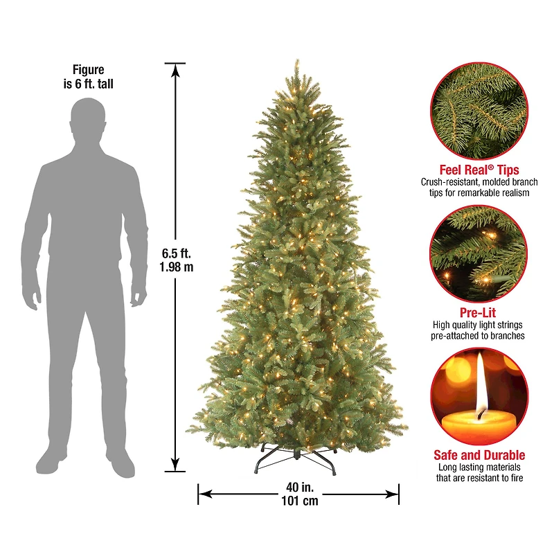 6.5 Ft. Pre-Lit Feel Real® Tiffany Fir Slim Artificial Christmas Tree, Clear Lights