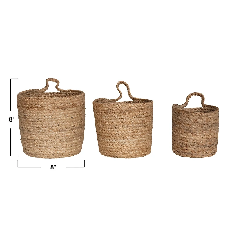 Hello Honey® Natural Round Braided Jute Nesting Baskets with Handles Set