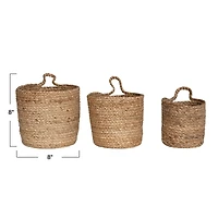 Hello Honey® Natural Round Braided Jute Nesting Baskets with Handles Set