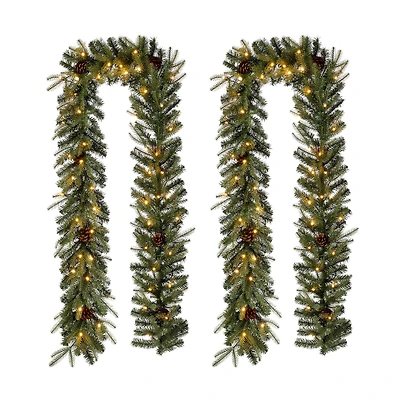 Glitzhome® 9ft. Pre-Lit Pinecone Christmas Garland with Timer, 2ct.