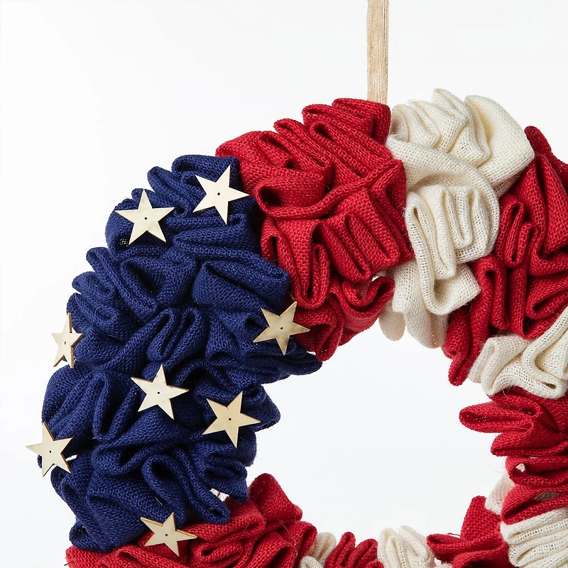 Glitzhome® 18" Americana Round Fabric Wreath