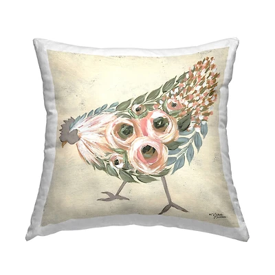 Stupell Industries Vintage Farm Chicken Pink Floral Body Throw Pillow 18" x 18"