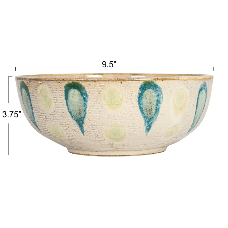 Hello Honey® Tan & Marine Round Geometric Stoneware Bowl