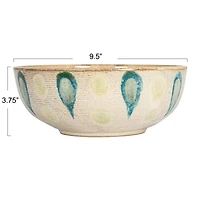 Hello Honey® Tan & Marine Round Geometric Stoneware Bowl