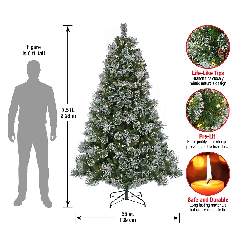 7.5ft. Pre-Lit Frosted Bryson Pine Artificial Christmas Tree, Warm White LED Lights