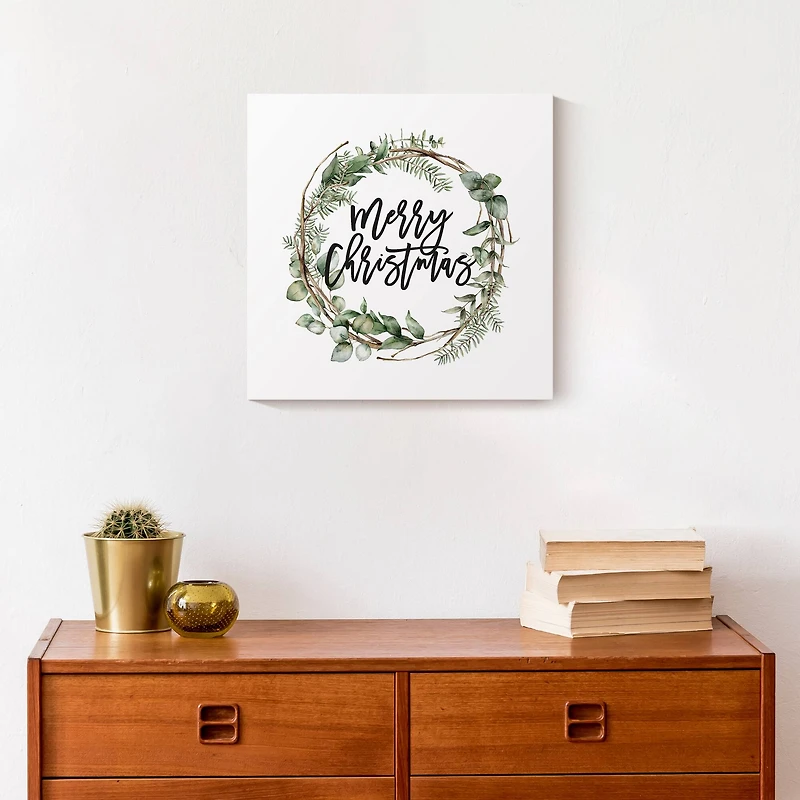 Merry Christmas Wreath Canvas Wall Art