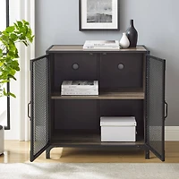 Walker Edison 30" Grey Wash Industrial Mesh Metal Door Accent Cabinet